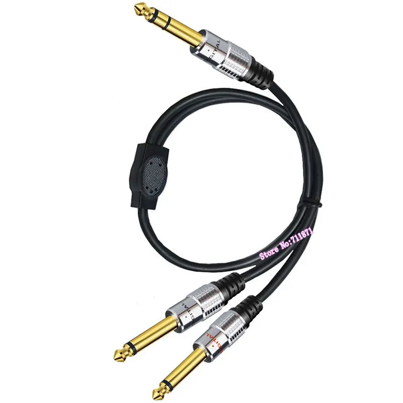 Aluminum Alloy Shell Gold Plated TRS 6.35 to Double TS Male Adapter Cable Line Two 2 Mono 6.35mm Male to Stereo Male Cord Wire