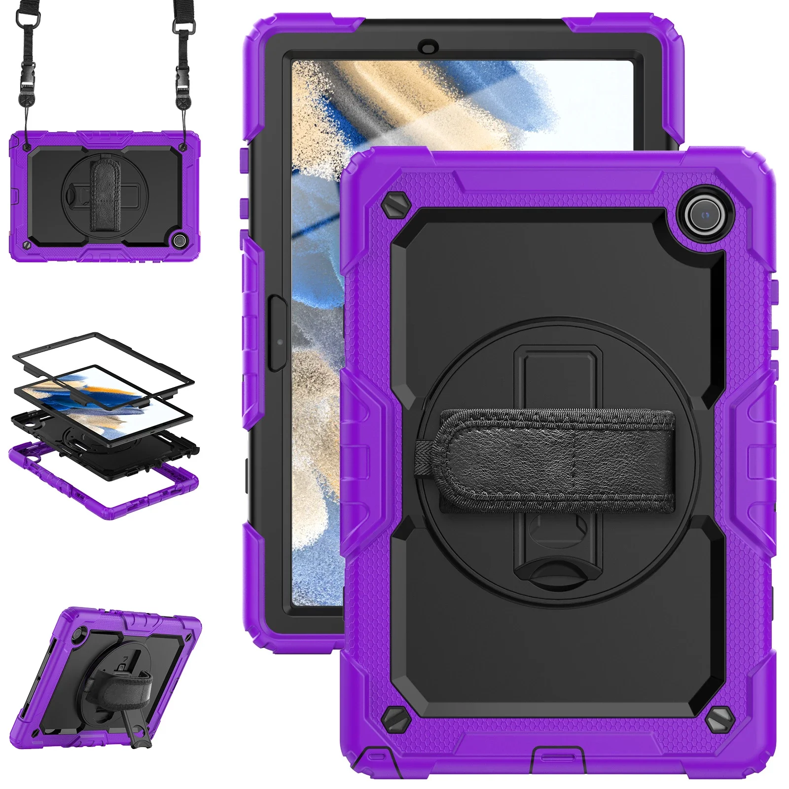 10 pçs alça de mão 360 rotatable kickstand caso para samsung galaxy tab s8 ultra 14.6 x900 s7 plus 11 12.4 s6 a7 lite a8 10.5 x200