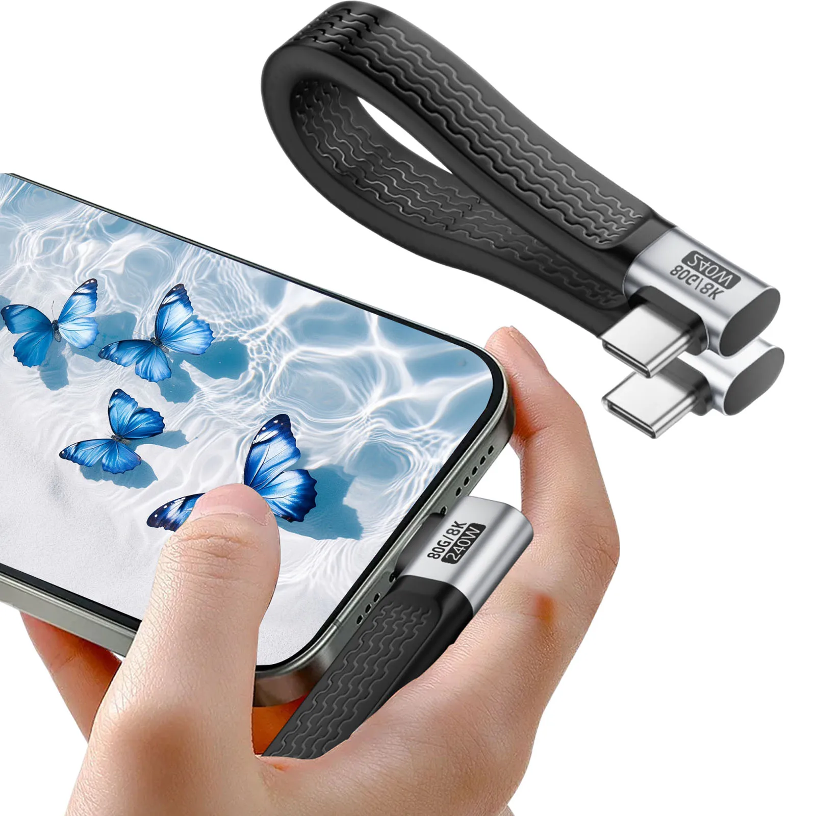 Type C Male To Male Soft Flat Cable 240W 8K 60HZ USB4 Short Charging Line 80Gbps Data Transfer Flexible Cord