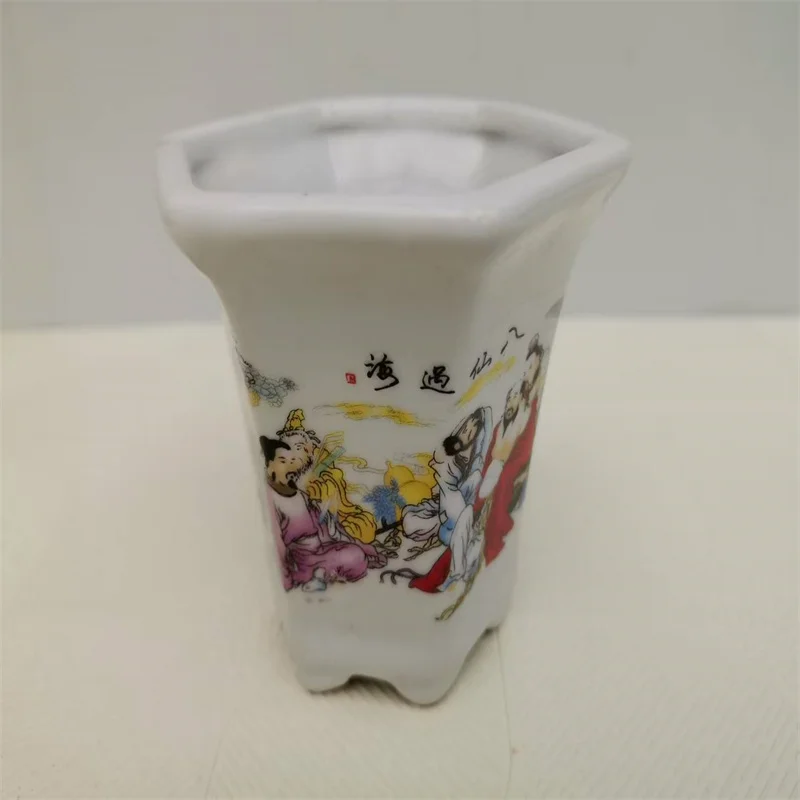 

China old Porcelain Flower Pot Pink Eight Immortals Pattern Indoor Outdoor Plant