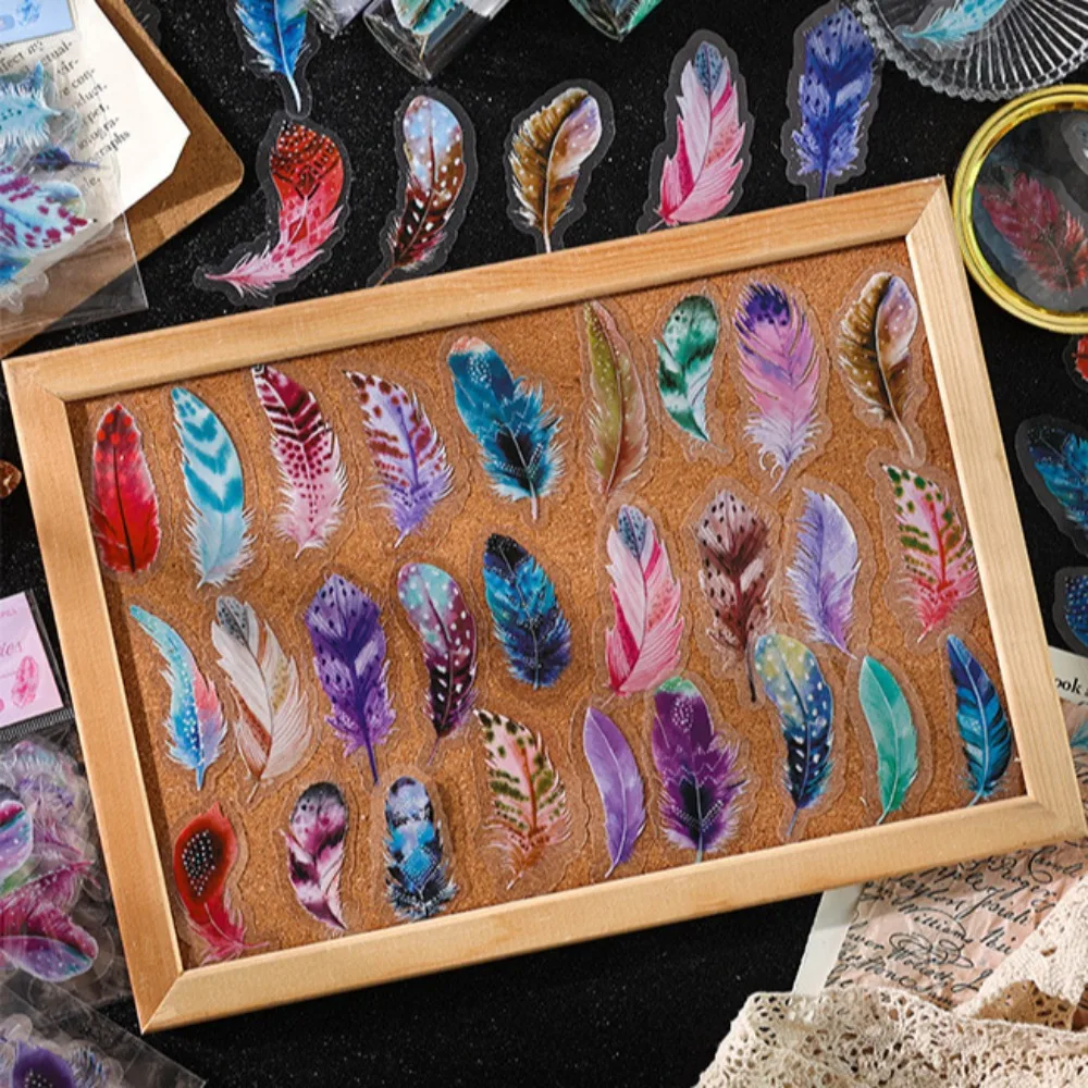 

40Pcs Diary Sticker Scrapbooking Feather Books Planner Japanese Junk Journal Kawaii Decorative Stationery Craft Sticker