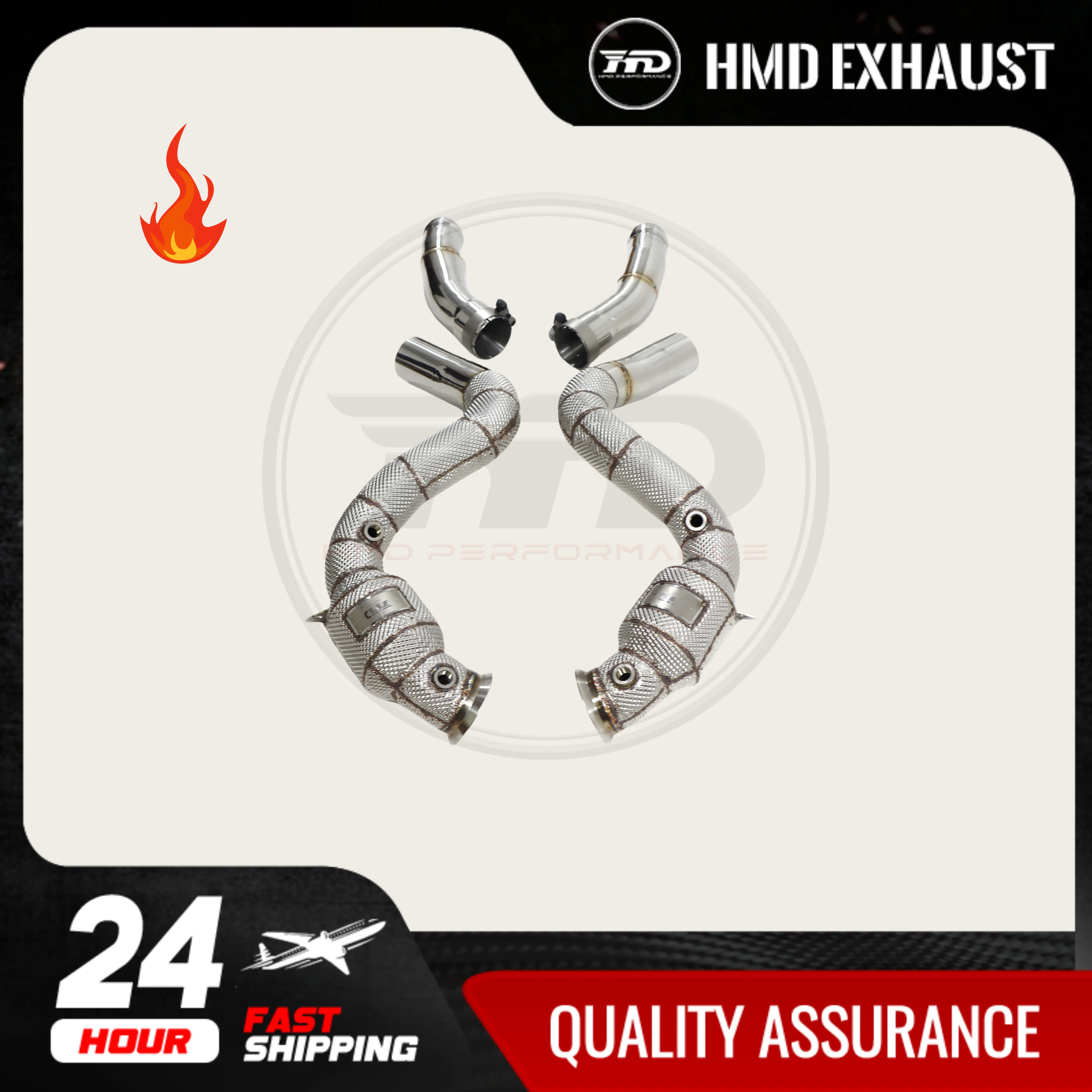 

HMD Hot sale ss304 Exhaust System High Flow Performance Downpipe for Mercedes Benz AMG E63 W213 M177 Engine With Heat Shield