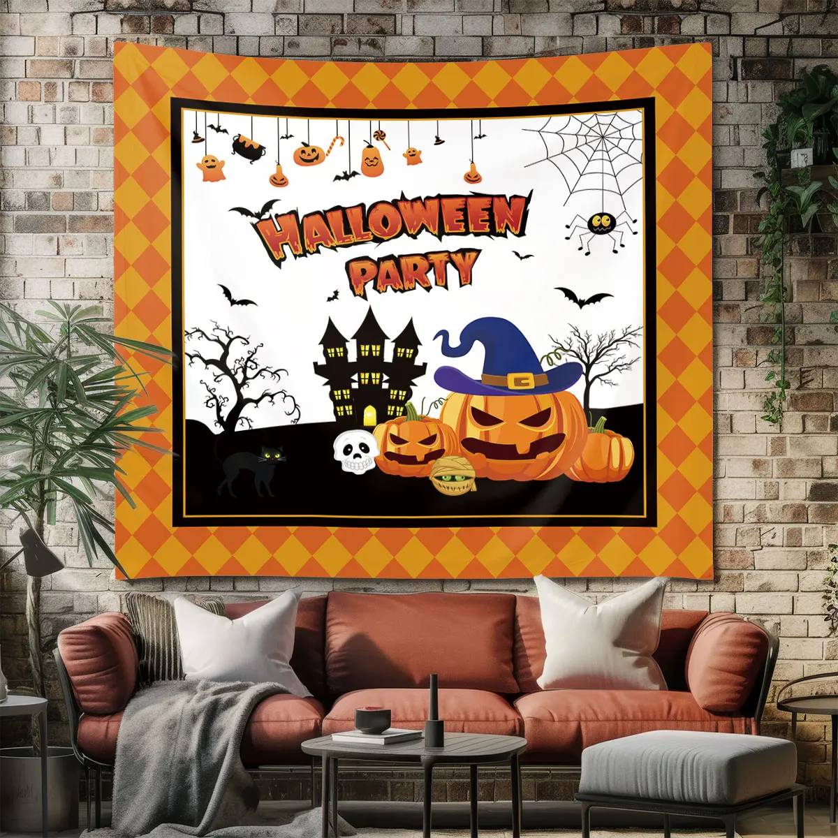 Halloween Element Themed Tapestry 1PC, Wall Hanging Decor For Living Room Bedroom, Festival Party Background Cloth, Holiday P