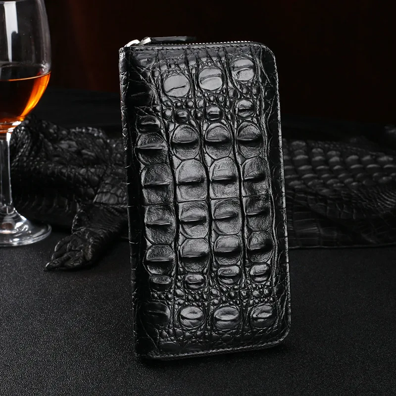 Crocodile Handbag, MediuM Length Genuine Leather Wallet, Business Zipper, Grab CroCodile Back Bone Clip Bag, Men's Handbag