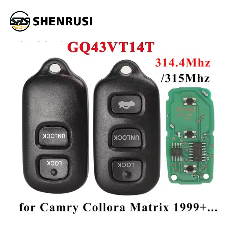 

YONSEN GQ43VT14T 314.4Mhz Remote Control Car Key for Toyota Camry Corolla Matrix 1999 - 2006 2007 2008 2009 2010 315Mhz fob