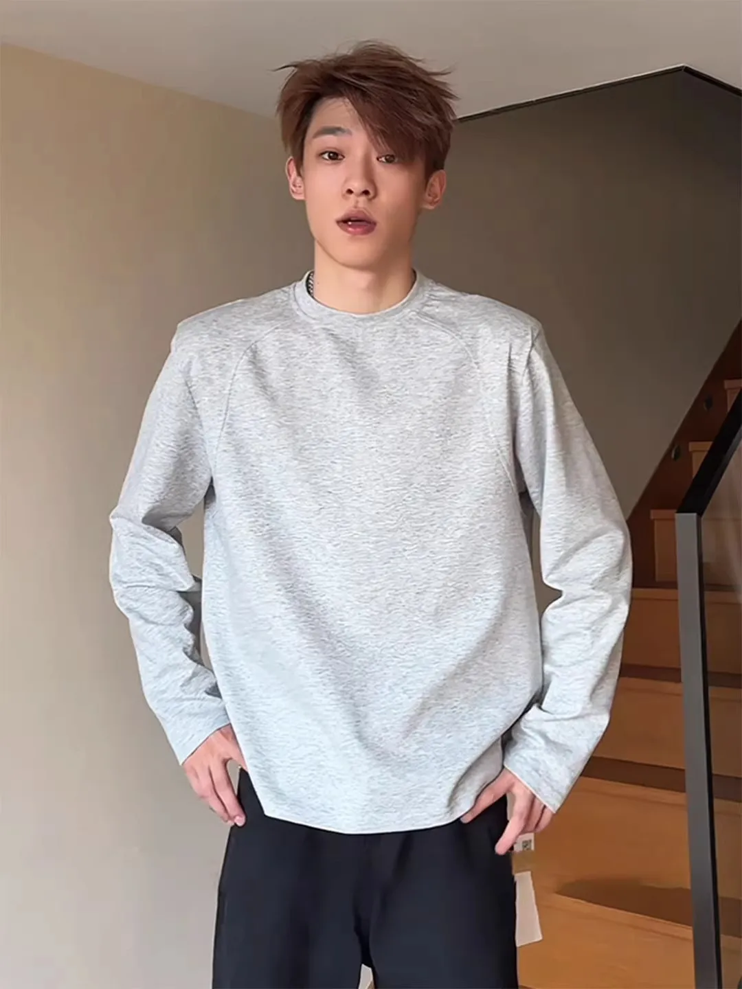 

Men's Long Sve T-irt American Sle Heavyweight Small Collar Sweatirt High-End Sensation Haome Base Layer