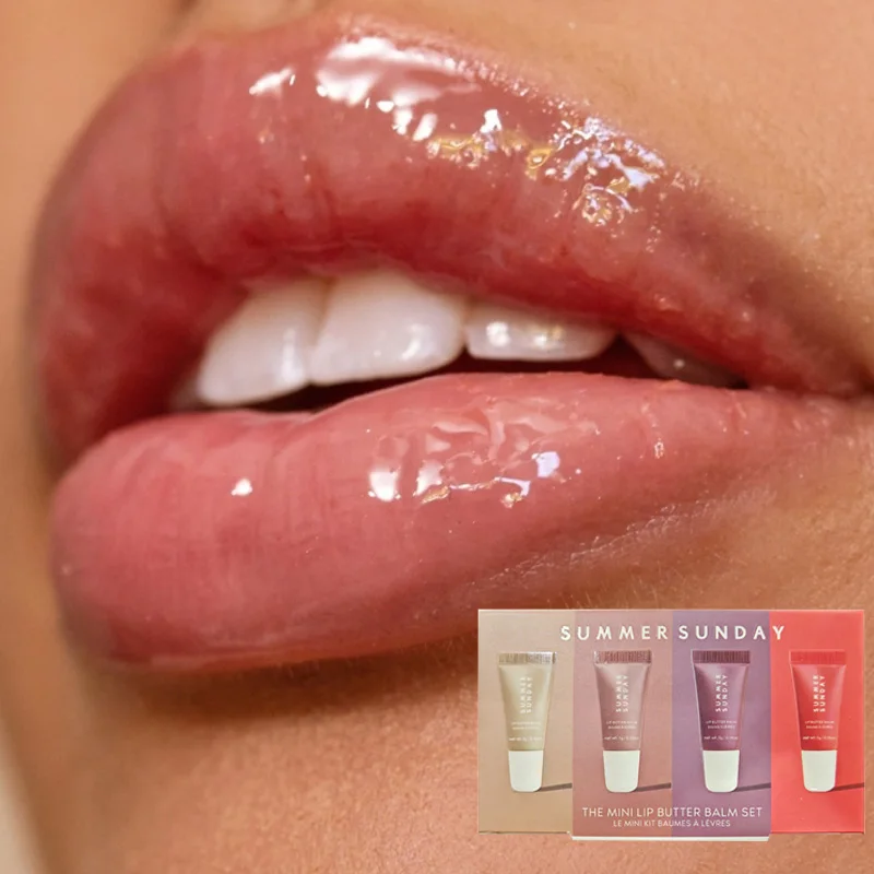 Sommer-Lippenglasur, 4 Stück, butterfeuchtend, langanhaltend, feuchtigkeitsspendend, zeigt guter Teint, einfach zu färben getönte Lippenbalsam-Set-Box