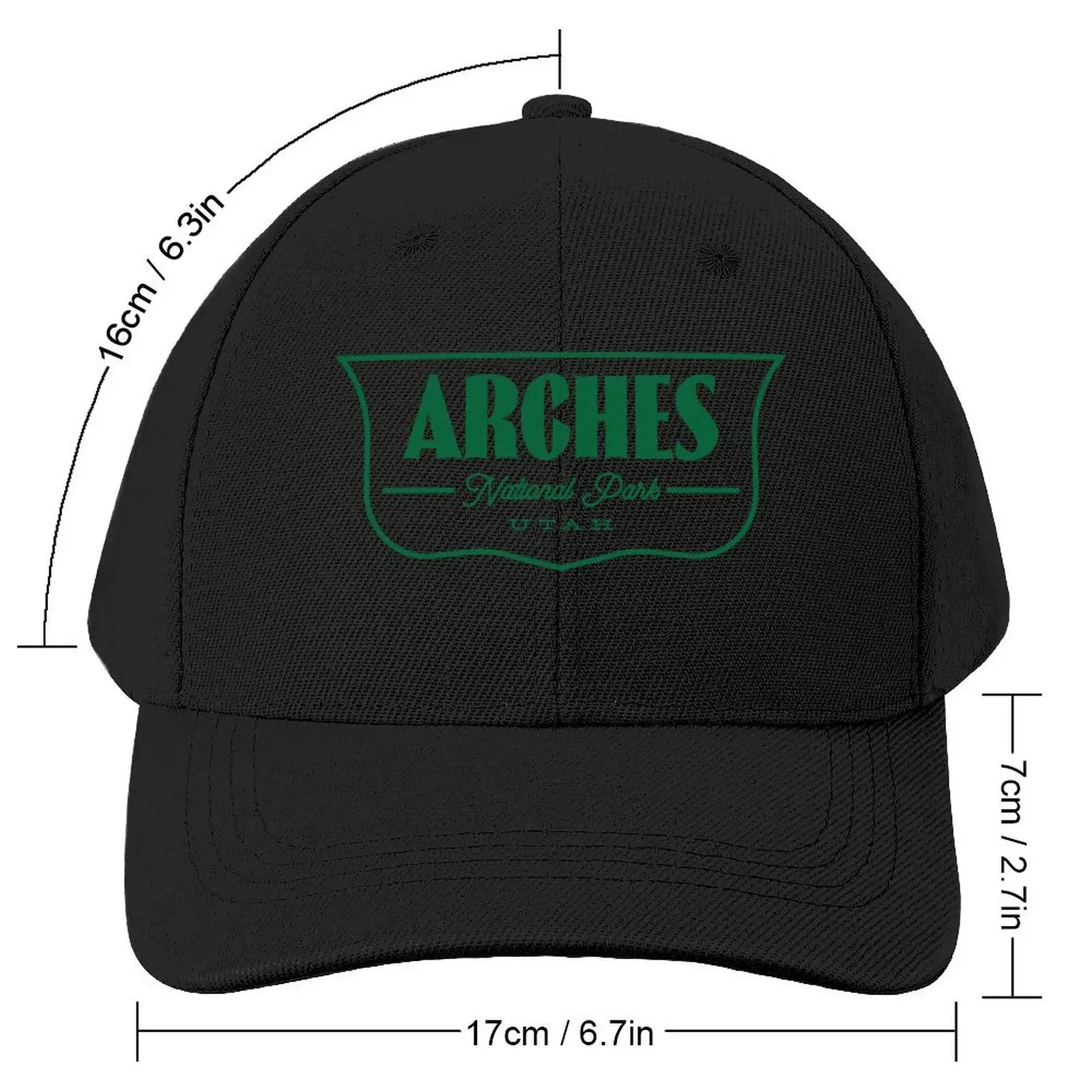 Arches National Park Shield-gorra de béisbol verde, gorra deportiva, gorra de bola para hombre y mujer