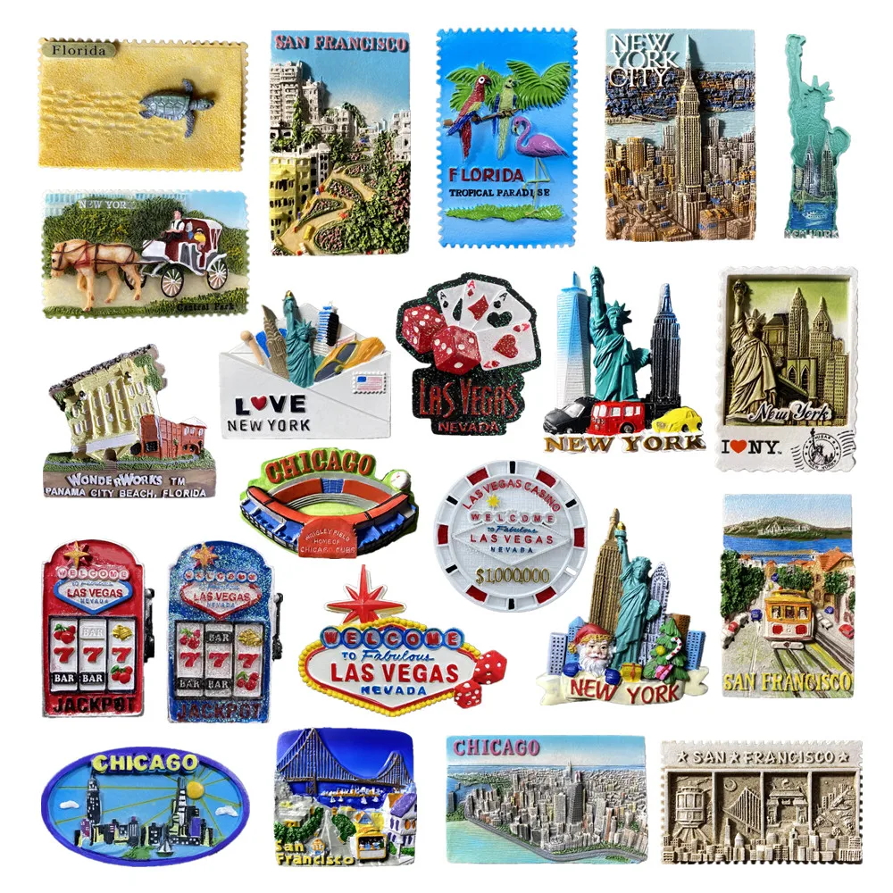 

North America USA New York Florida Las Vegas San Francisco Chicago Fridge Magnets Tourism Souvenir Refrigerator Magnetic