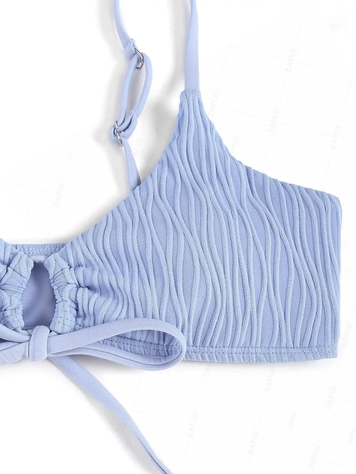 ZAFUL Women\'s Textured Drawstring Tie Spaghetti Strap Solid Color Tanga String Bikini Set Matching Two Piece Swimwear