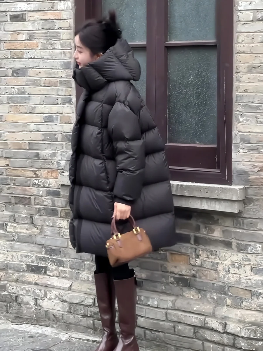 Cappotto da donna con cappuccio Bla Puffer Jaet Thi caldo lungo sciolto invernale New Sle 2025 Pendolarismo Sle bianco Du down