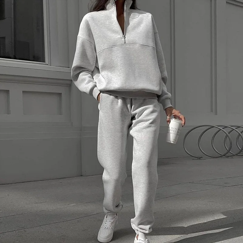 

New in Outwears Sweatshirt Winter Clothes Women Warm Suit Ladies Outfit Clothing Long Sleeve Zip-up Top Casual Pants 2 Piece Set