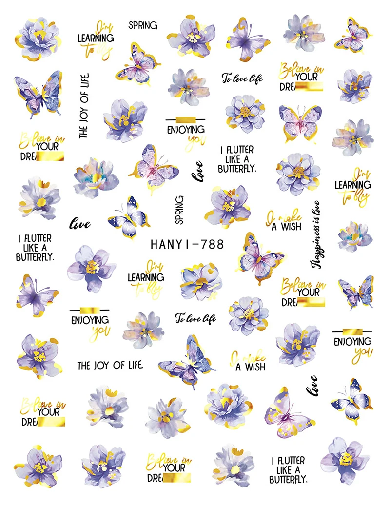 3d 네일 아트 데칼 골든 라인 로즈 핑크 모란 꽃 잎 나비 스티커 손톱 아트 매니큐어 팁... - 2