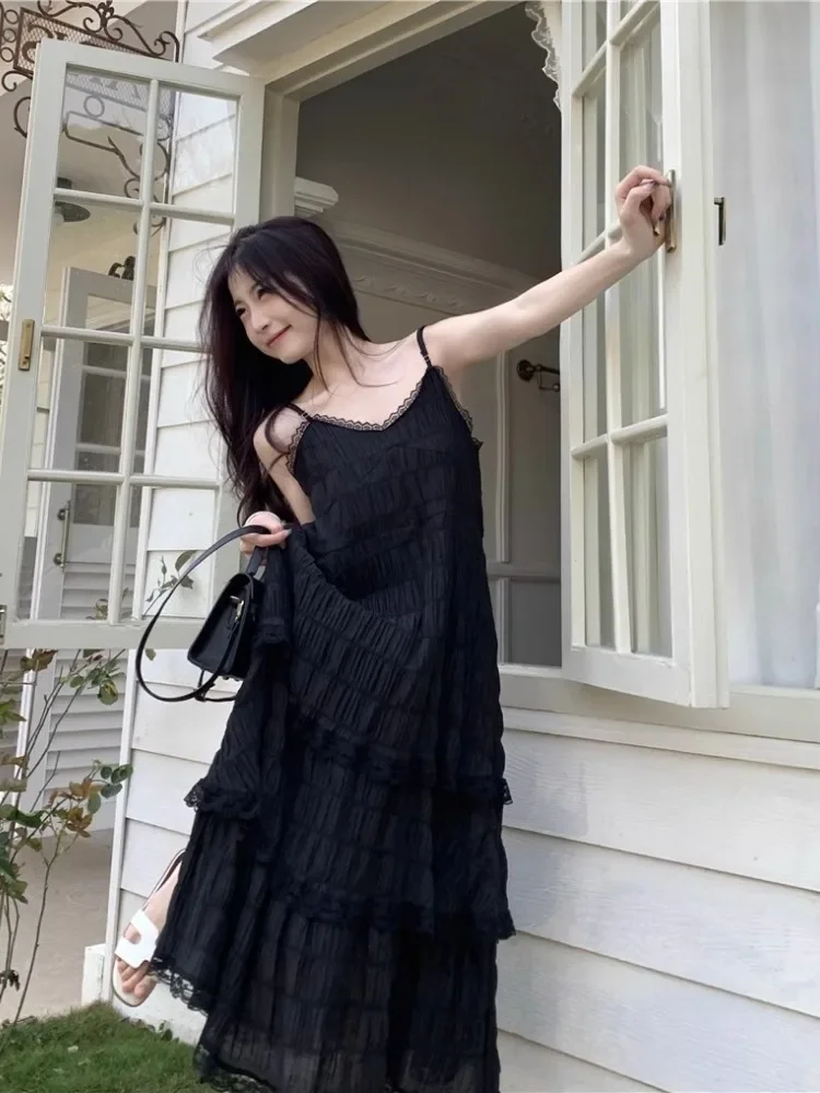 Spitze Patchwork Camis Kleid Frauen Französisch Elegante Spaghetti-trägern Weißes Kleid Y2K Sommer Süße Böhmen Femme A-Line Vestidos