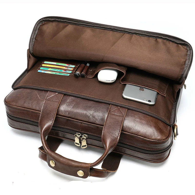 Luxe Vintage Natuurlijke Huid Mannen Aktetas Handtas Echt Lederen Zakentas Grote Mannelijke Schouder Messenger Laptop Tassen