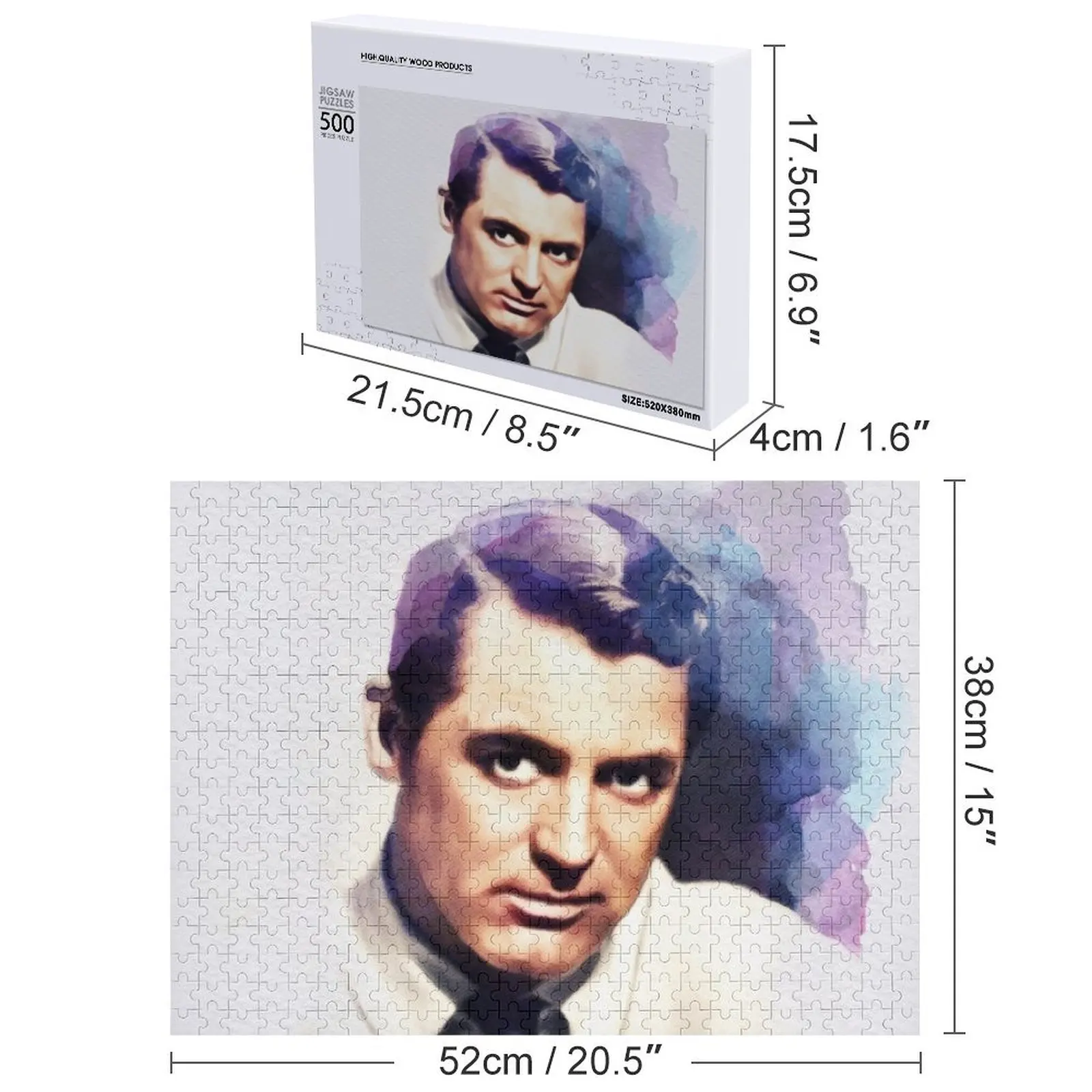 Cary Grant, legenda filmowa, puzzle drewniane dla dorosłych, drewniane puzzle ze zdjęciem, puzzle personalizowane.