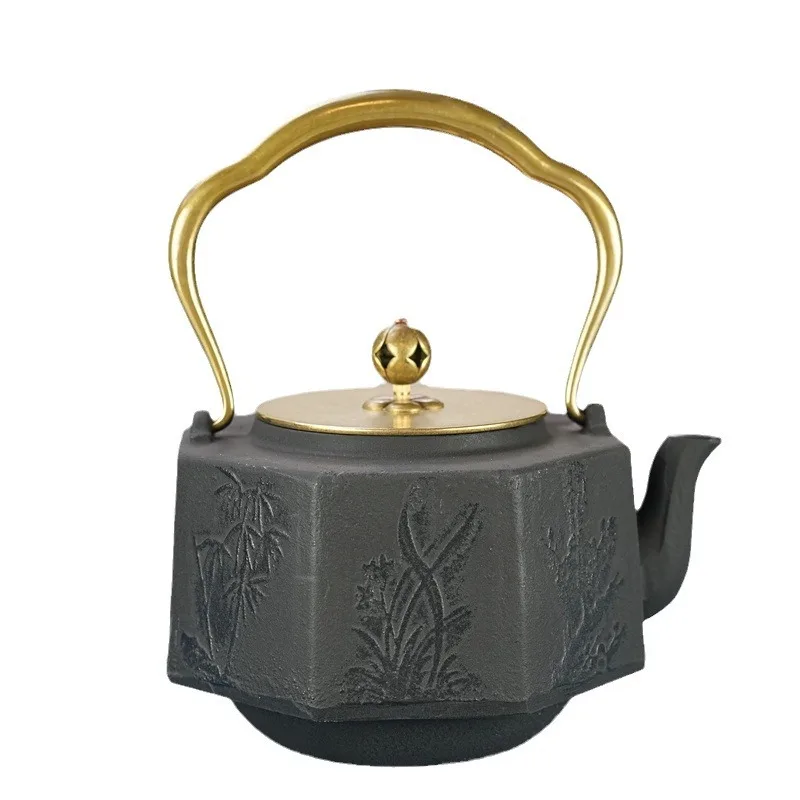 1200ML Cast Iron Kettle Octagonal Teapot Japanese Home Boiling Water Brewing Tea Handmade Iron Teapot