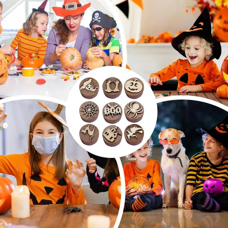 Clay Stamp Toys Bulk 9pcs Halloween Clay Stamp Toys Set Wooden Clay Stamp Tool For Colored Clay Handmade Plasticine Clay Stamps