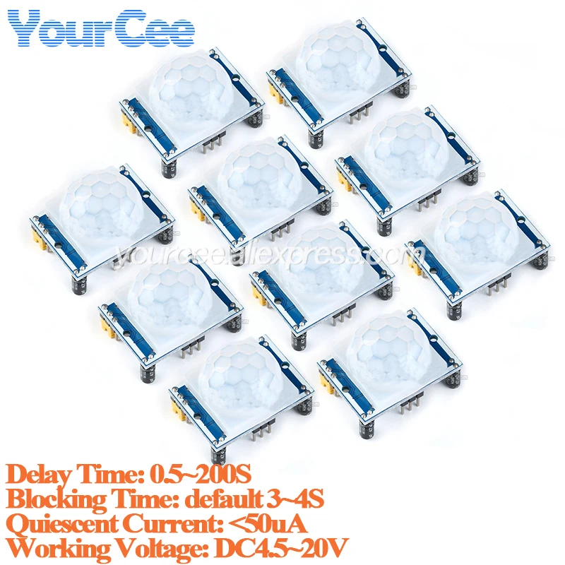 10pcs/1pc HC-SR501 Adjust IR Pyroelectric Infrared PIR Human Motion Sensor Detector Board DC 4.5V - 20V Delay Time 0.5~200S