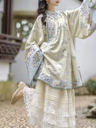 Qing Han kobiety z okrągłym dekoltem oryginalna spódnica Hanfu chiński styl ciężki przemysł haft Qing Dynasty Mamianqun chiński Top