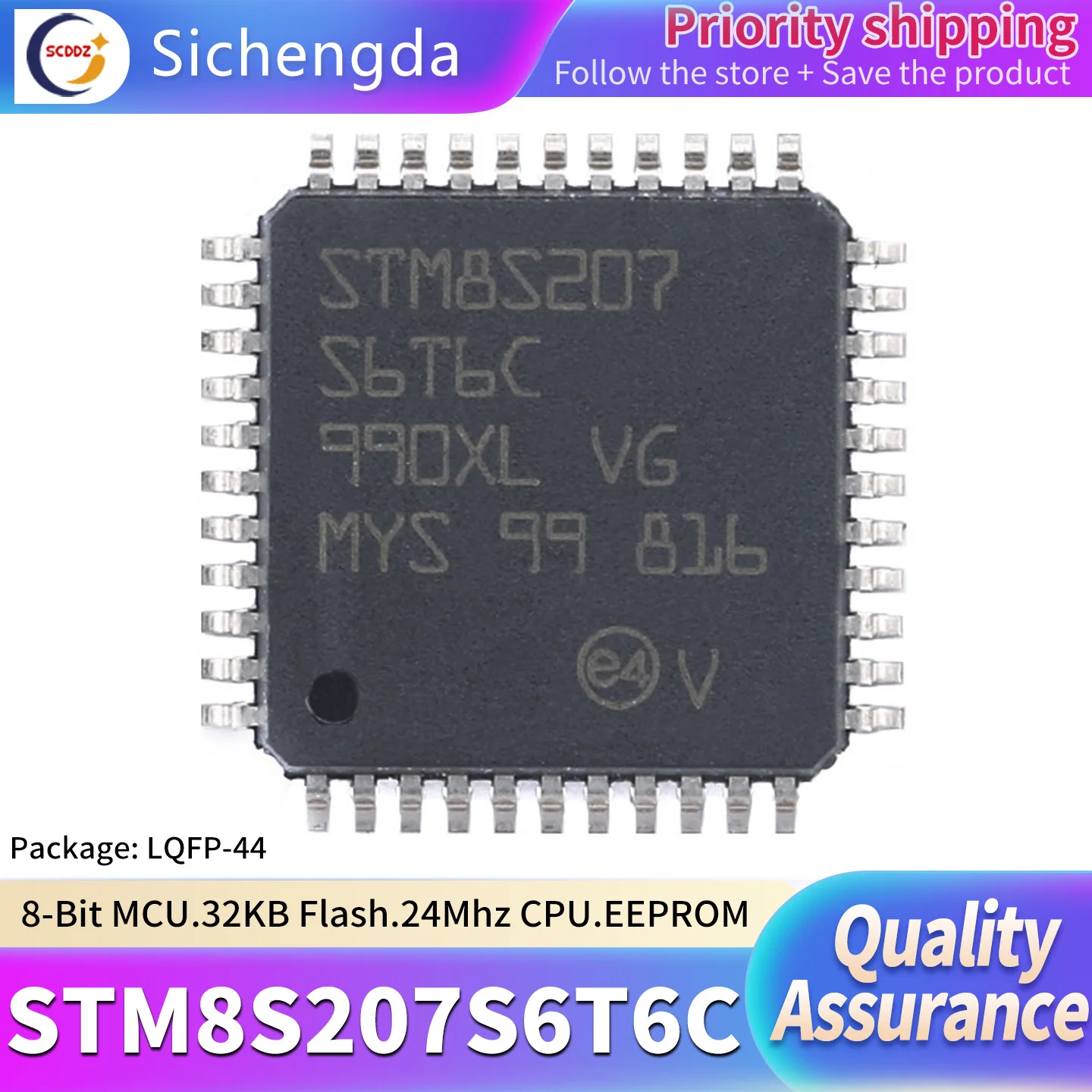 Original genuine STM8S207S6T6C LQFP-44 24MHz 32KB flash memory 8-bit microcontroller MCU