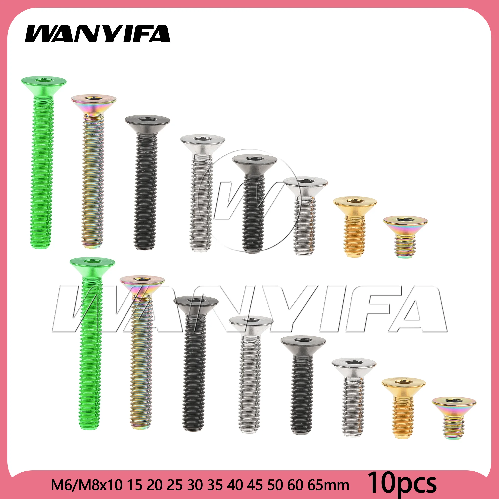 

Wanyifa 10pcs Titanium Bolts M6/M8x10 15 20 25 30 35 40 45 50 60 65mm Countersunk Hexagon Head Screw Alloy Fasteners