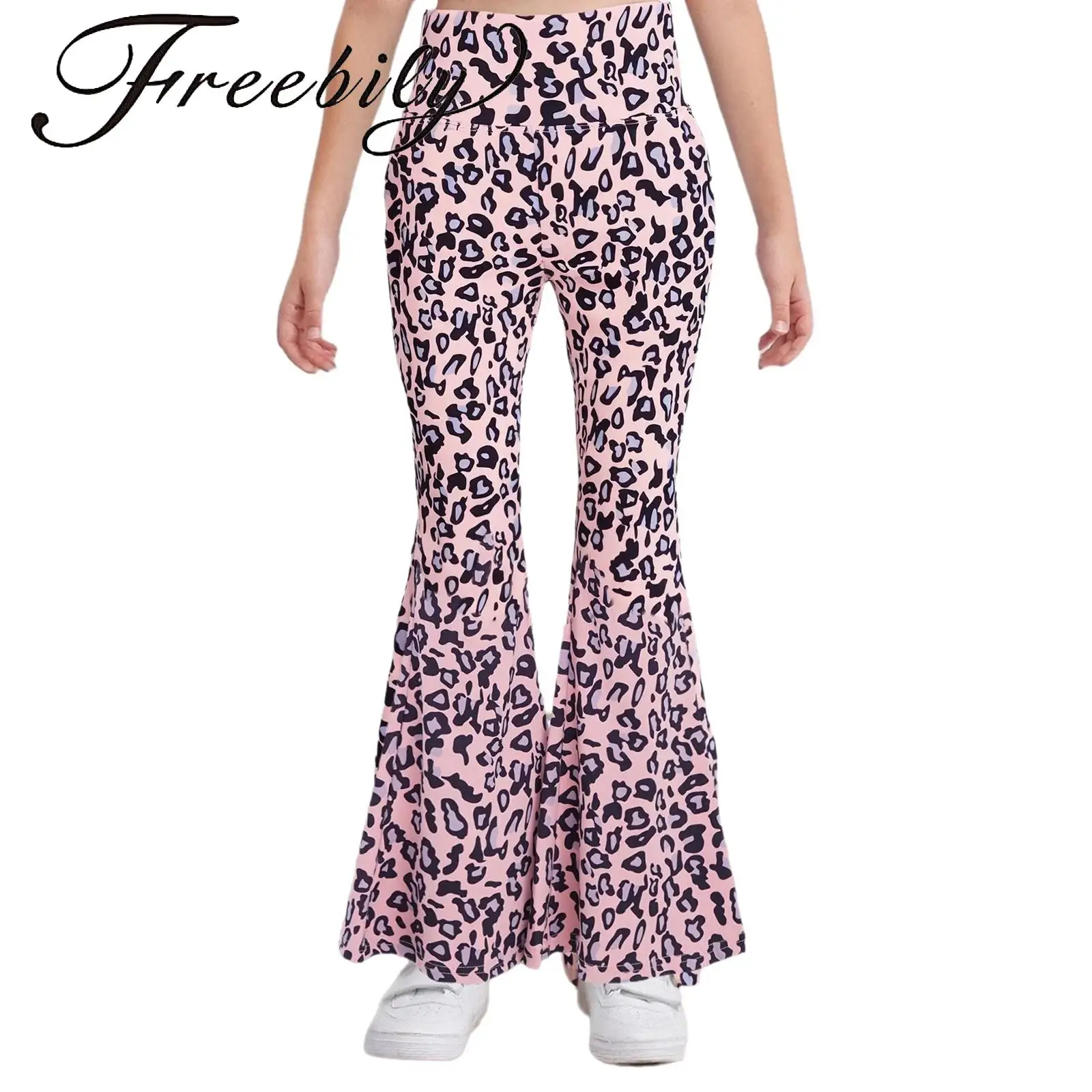 

Fashion Kids Girls Leopard Print Bell-Bottom Pants Hip-Hop Jazz Dance Streetwear Elastic Waistband Trousers