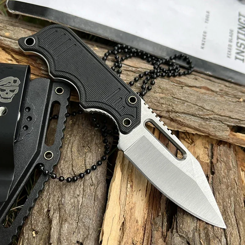 Mini Full Tang Durable Instinct Fixed Knife G10 Handle Lightweight Pocket EDC Neck Chain Multi Tools with ABS Plastic Sheath