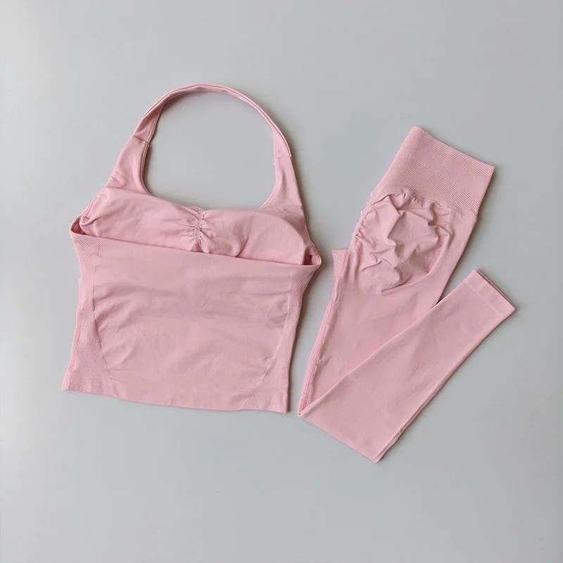 سراويل اليوغا عالية الخصر للتحكم في البطن ورفع الورك بدلة رياضية نسائية رافعة للصدمات ورقبة رسن وتخسيس الظهر مجموعة اللياقة البدنية #4