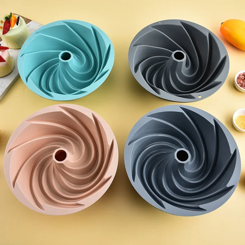 2024 Large Spiral Shape Food Grade Silicone Bundt Cake Mold Pan 3d Fluted Cake Mould Form Bread Bakery Baking Tools Bakeware