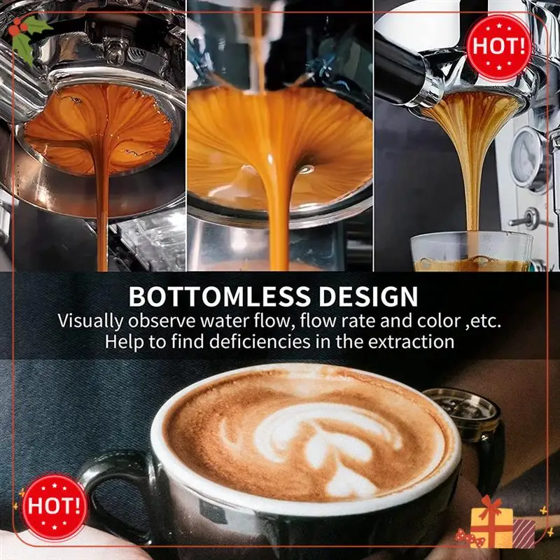 ABLE-51Mm Portafilter 3 หู,สแตนเลส,51Mm Bottomless Portafilter พร้อมที่จับไม้และตะกร้ากรอง