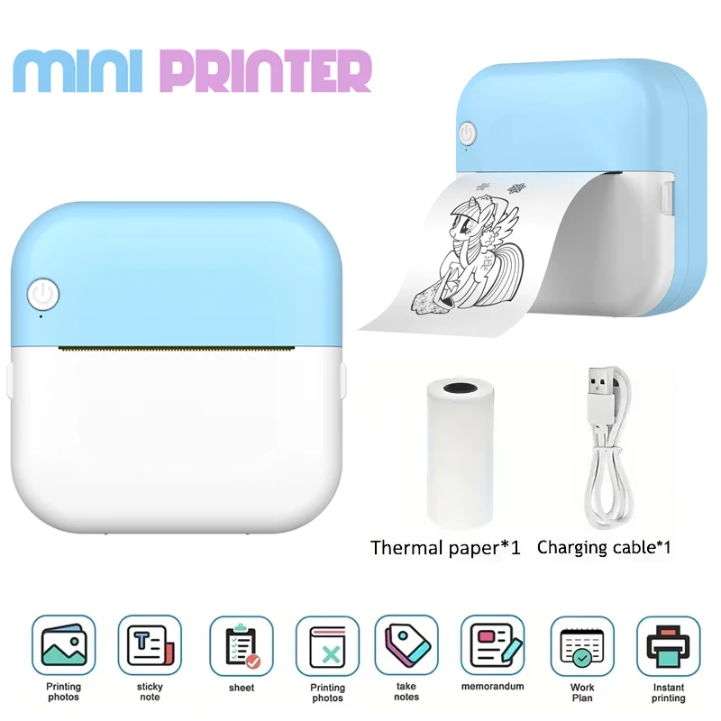 Mini printer, Thermal Printer Ink-free Portable Sticker Printer Compatible with IOS and Android, Wireless Photo Printing Tag