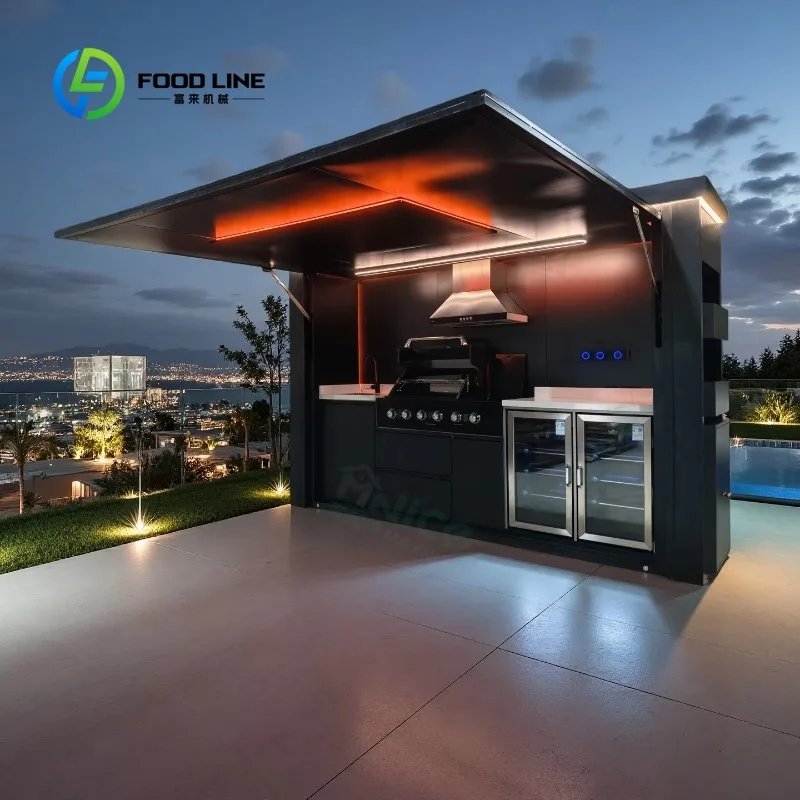 Customized Enclosed Shelter with Modular Kitchen Units and BBQ Outdoor Cabinets for Patio Backyard Events