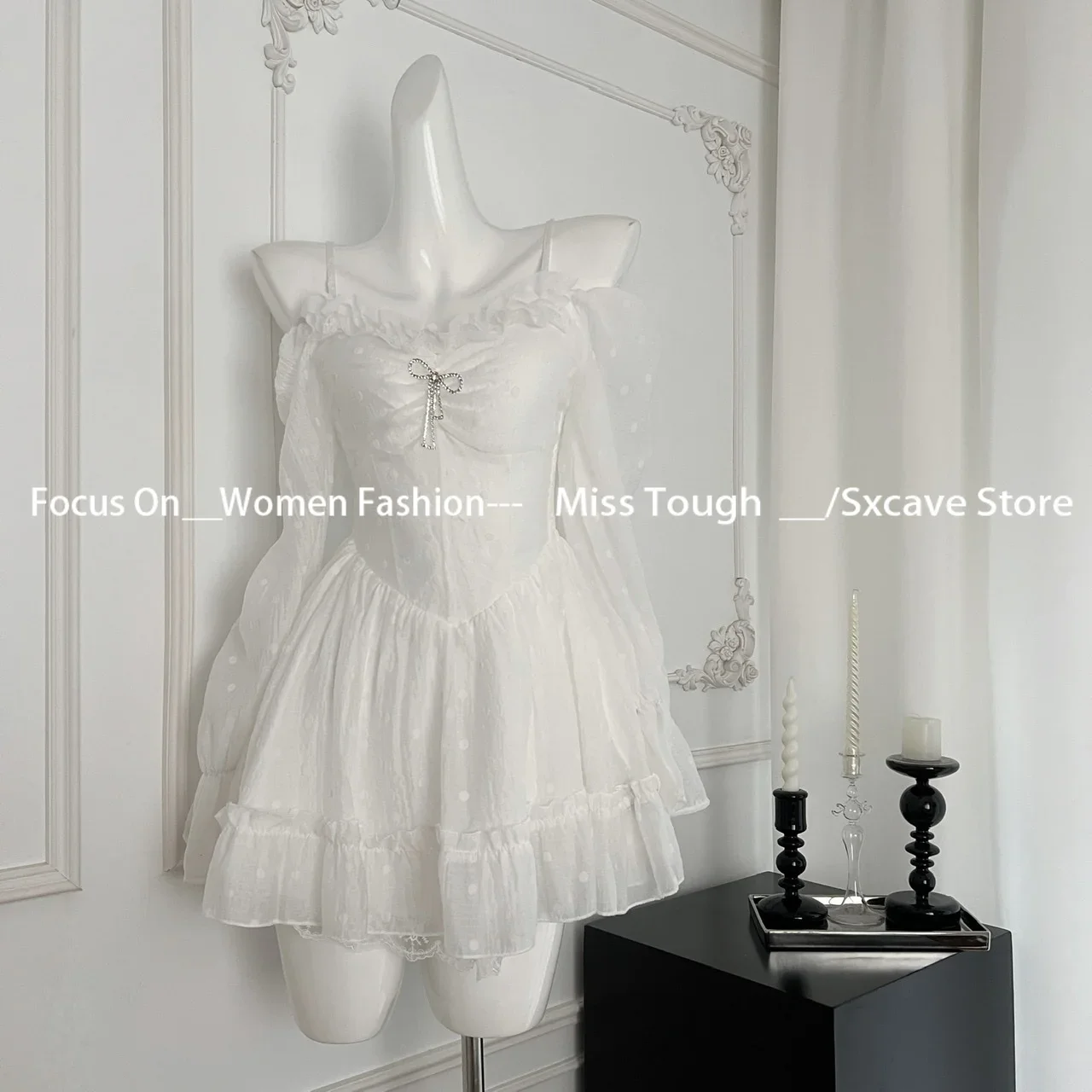 French Elegant Lolita Mini Dress Women Casual Short Partry Dress Evening Party 2000s Vintage Y2k Clothing Kawaii Lace Dress Chic