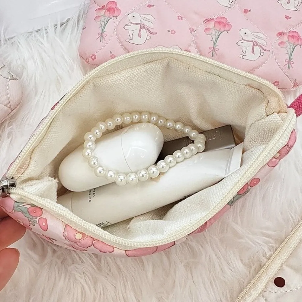 New Polyester Mini Makeup Bag Cartoon Flowers Rabbit Card Storage Earphone Storage Bag Small Travel Bag for Lipstick