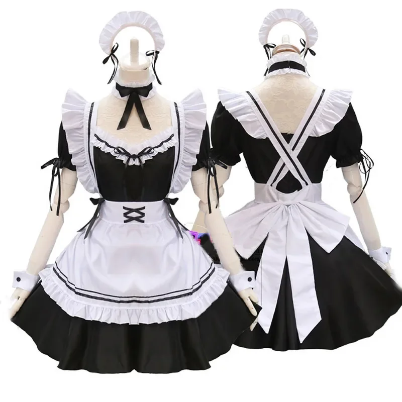 2024 nero carino Lolita cameriera costumi ragazze donne bella cameriera Costume Cosplay animazione spettacolo vestito giapponese vestiti del vestito