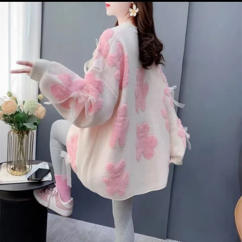 Women's Pullover Knitted Sweater Fashionable Loose Style Round Neck Top Autumn Winter New Korean Version Medium Long Sweater