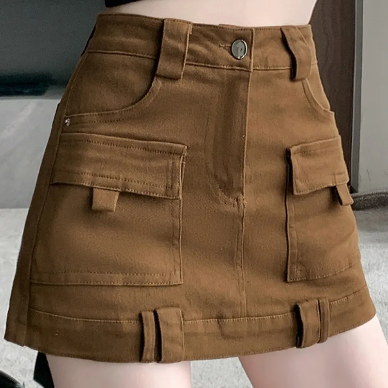 

ZXRYXGS Double Pocket High Waisted Denim Short Skirt 2024 New Autumn Fashionable and Versatile Women Skirts