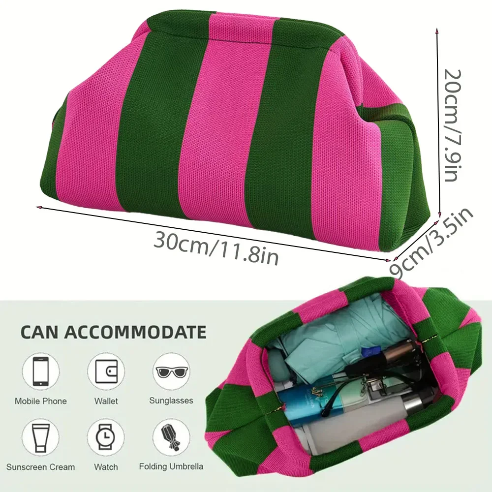 الصيف حقيبة صغيرة للشاطئ للنساء المنسوجة حقائب اليد الكروشيه المحافظ الحياكة زلابية مخلب Ruched لطيف سحابة عادية كولوربلوك حقيبة #4