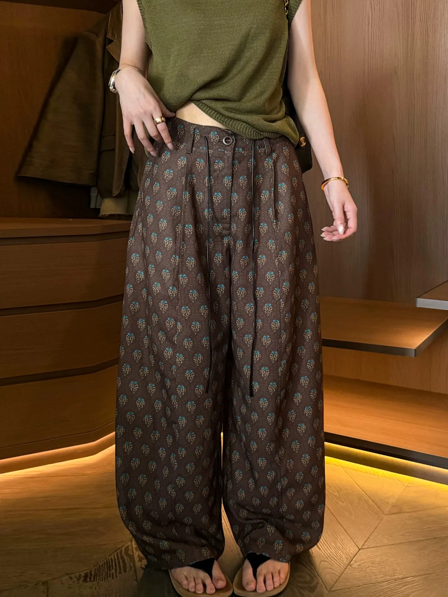 plus Size Women's Casual Print Wide Leg Pants Summer Loose Slimming Versatile High Waist Flattering Floral Patterned Comfortable