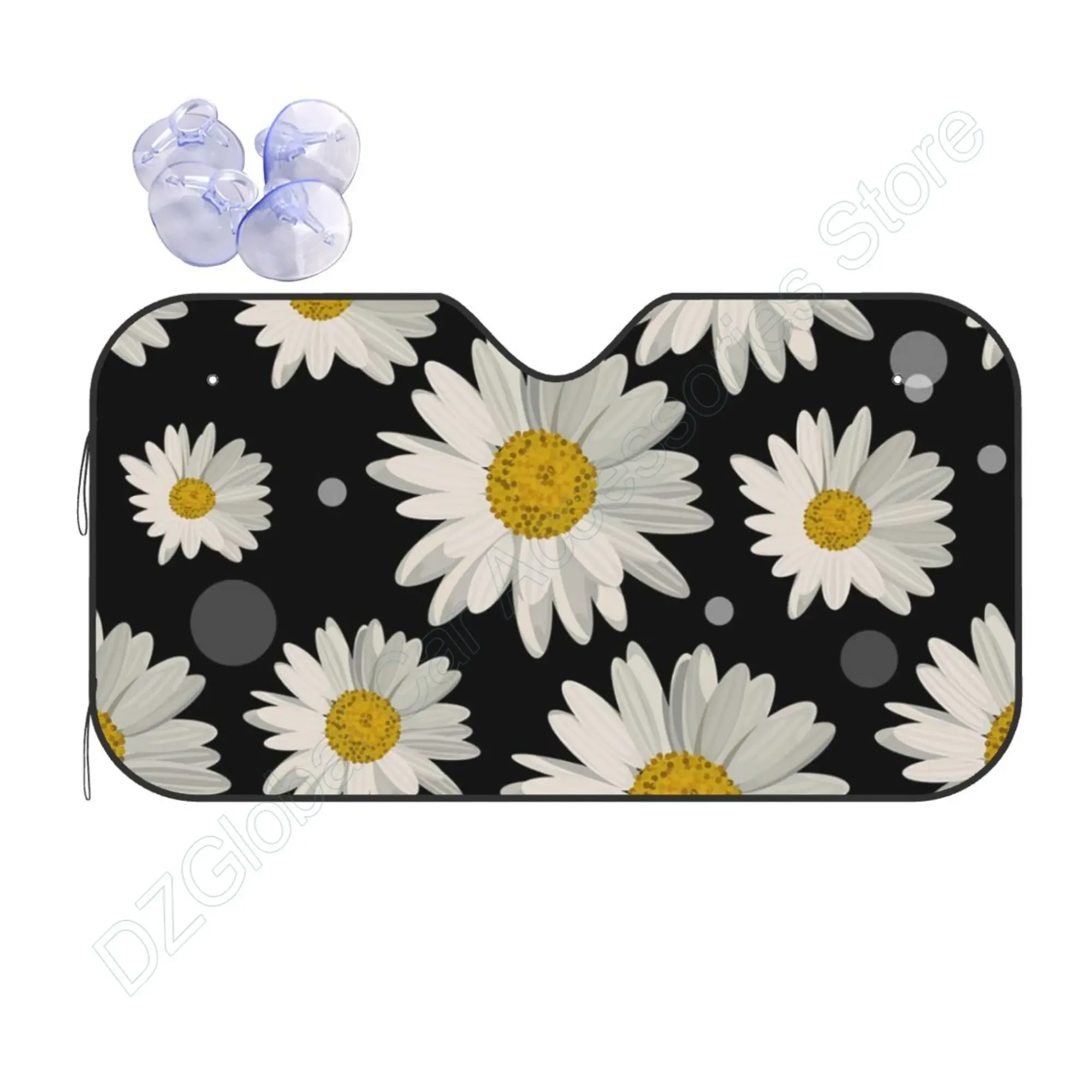 자동차 앞 유리용 태양 쉐이드, 데이지 꽃, 물방울 무늬, 접이식 햇빛 가리개, 열 및 자외선 차단, 자동차 인테리어