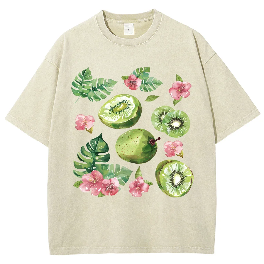 Fruit Kiwi Print Women's T-Shirt Oversized Summer Comfortable Small Fresh Design Sense Short Sleeve Unisex Short Sleeve Casual