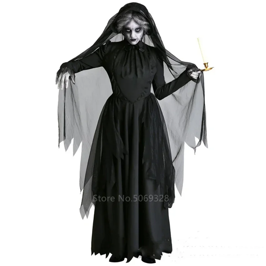 Costume d'Halloween de Vampire Zombie Effrayant pour Femme, Robe Sexy + Cape à Capuche Médiévale Colak, Fantôme Effrayant, Horreur, Jour de la Fréquence