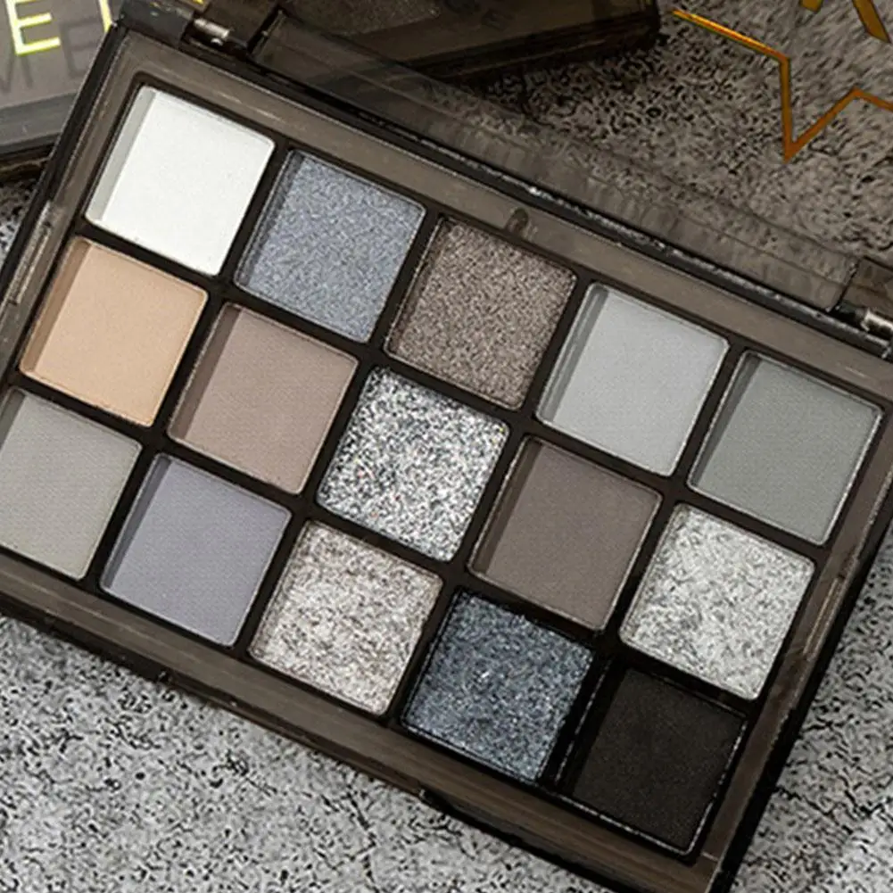 Paleta de sombra, 15 color, preto, smokey, fosco, shimmer, glitter, pigmentado, maquiagem, alta, l4d4