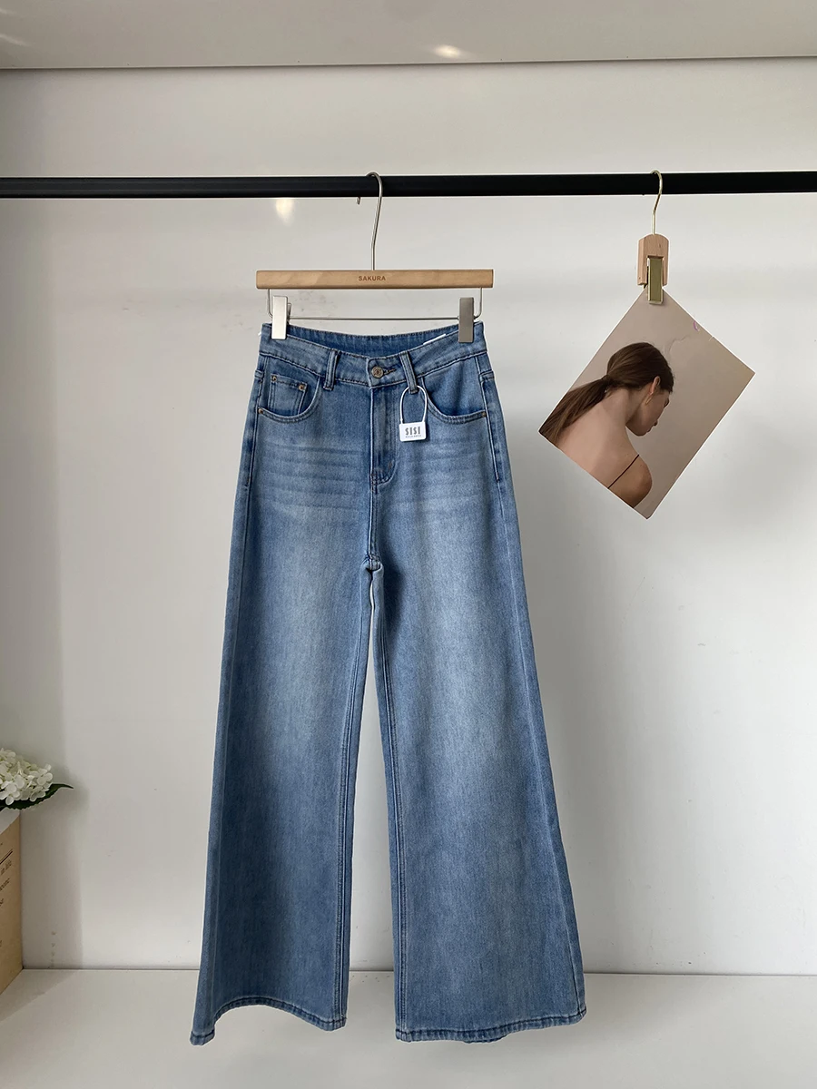 

Korean Style High Waist Wide Leg Jeans Women's Fashion Washed Denim Spring New Arrival Slimming Commute Pants