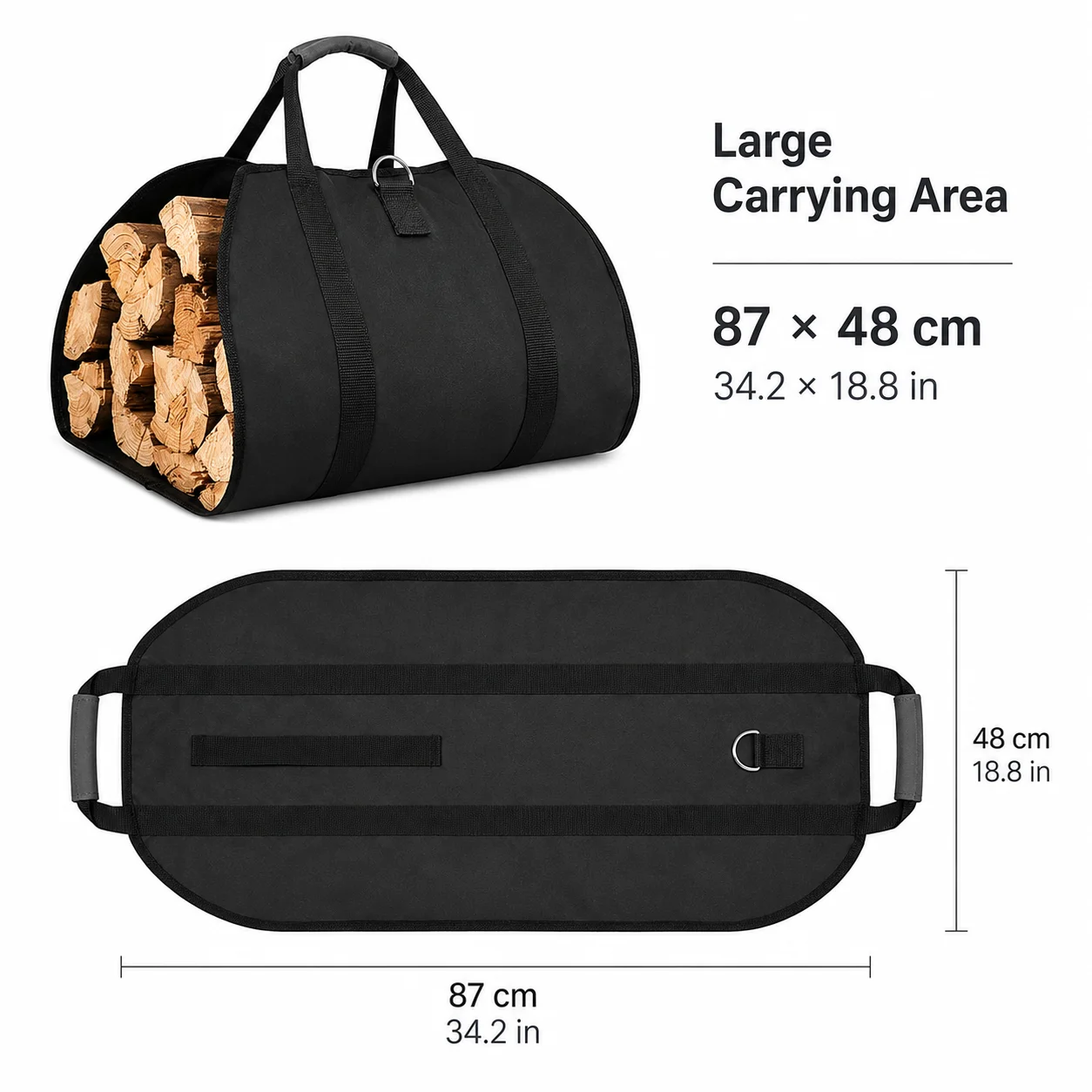 Fireplace Firewood Carrier Bag for Camping Fire Pit, Large Foldable Oxford Log Tote with Reinforced Handles for Easy Carrying