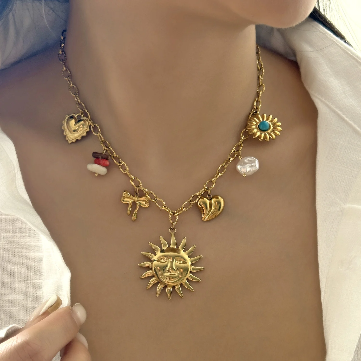 Mode Edelstahl Metall Conch Halsketten für Frauen Nette Shell Quaste Keramik Fisch Halsketten Party Täglichen Schmuck Geschenke – Detail 24