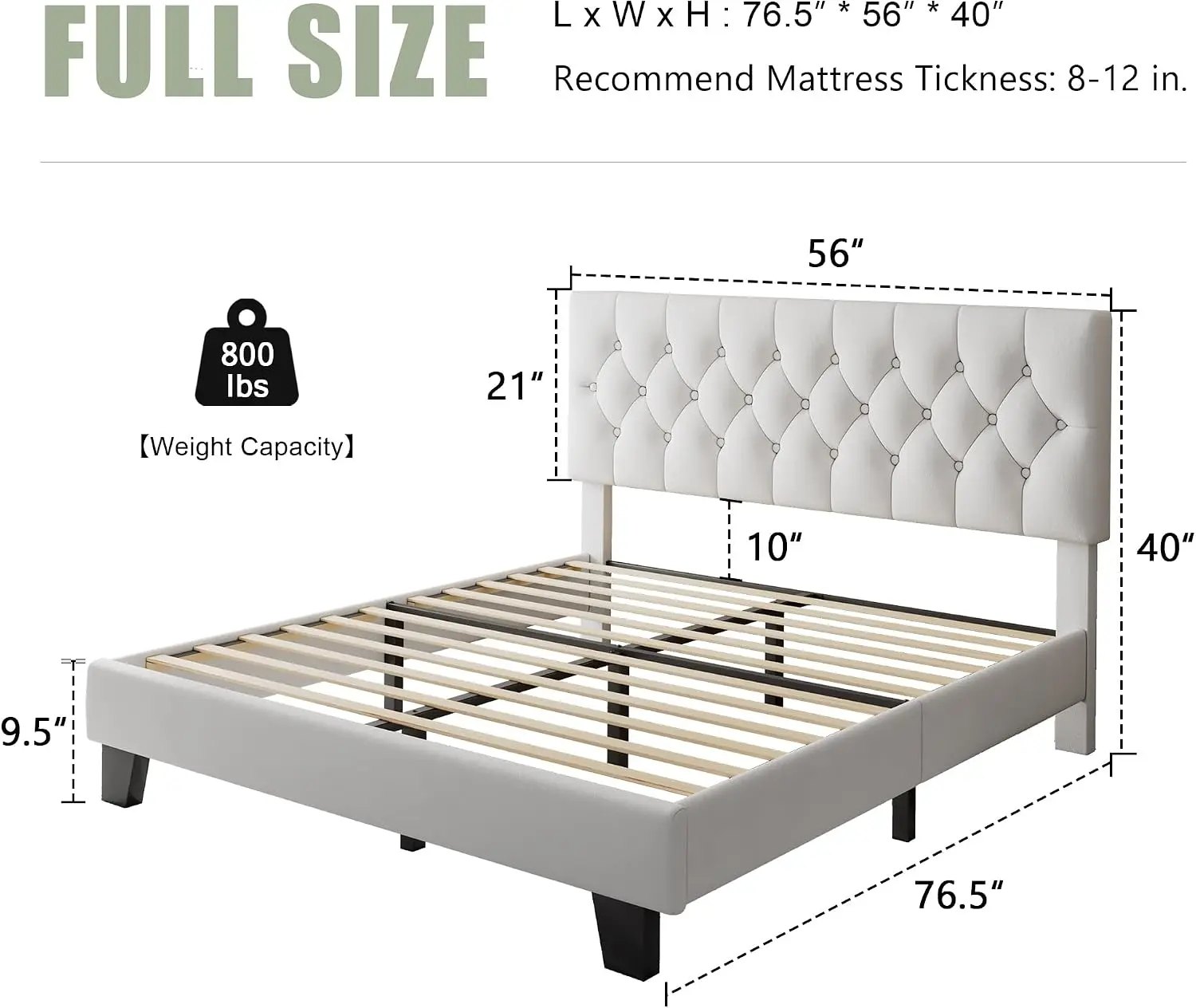 Velvet Full Size Platform Bed Frame with Button Tufted Headboard, Upholstered Bed with Wooden Slats Support, No Box Spring