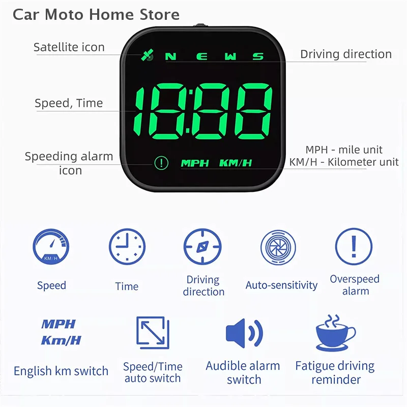 Velocímetro con pantalla frontal para coche, Mini velocímetro alimentado por USB de 2,5 pulgadas con brújula GPS, alarma de exceso de velocidad G4S, LED, recordatorio de fatiga y conducción HUD