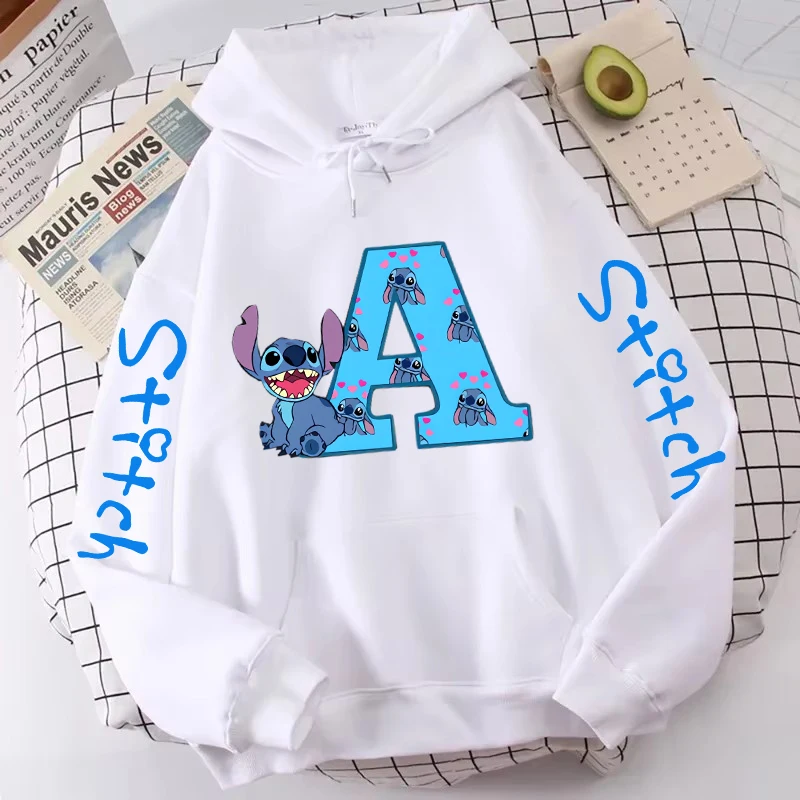 kawaii Hoody Sweatshirts Women's Hoodies Cute Kawaii Disney Lilo & Stitch 26 English Letters Print Hoodie Couple Streetwear